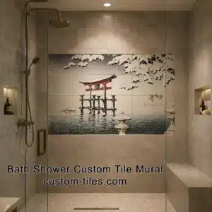 Custom bathroom and shower tile mural installation